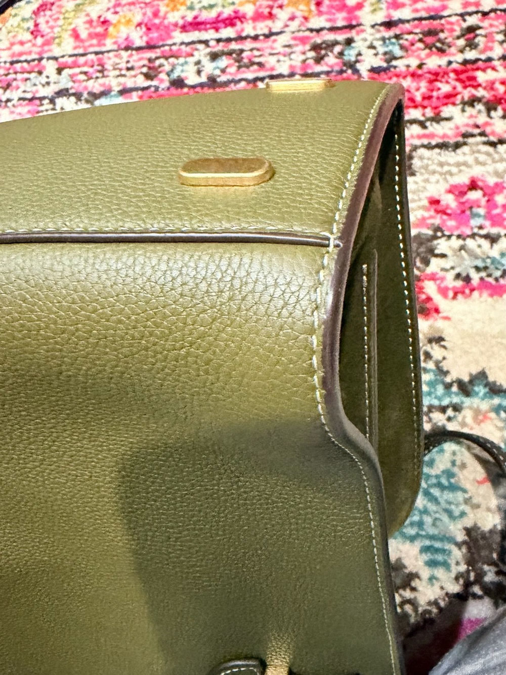 Tory Burch Lee Radziwill Olive Green Leather Tote with Gold Hardware - Picture 11 of 13